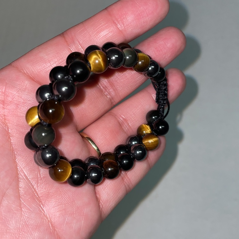 NWT / NIB Haskare Bracelet - Adjustable - Gold, Brown and Black Stones - Picture 6 of 14